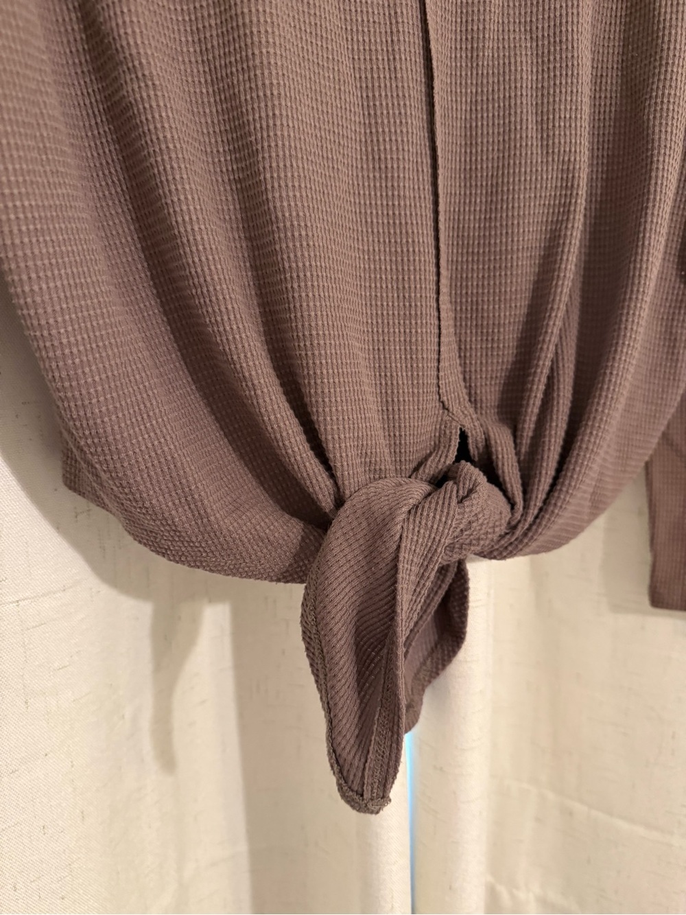 JoyLab Waffle Knit V-Neck Tie Front Top - Taupe - Picture 2 of 4